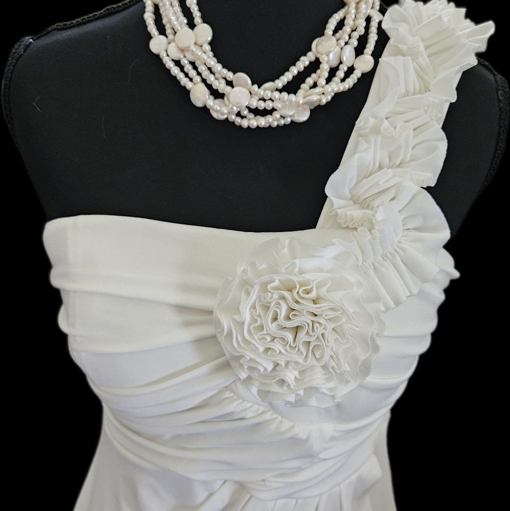 NWOT Sweet Storm Off-White/Ivory One-Shoulder Ruffle Rosette Cocktail Mini Dress